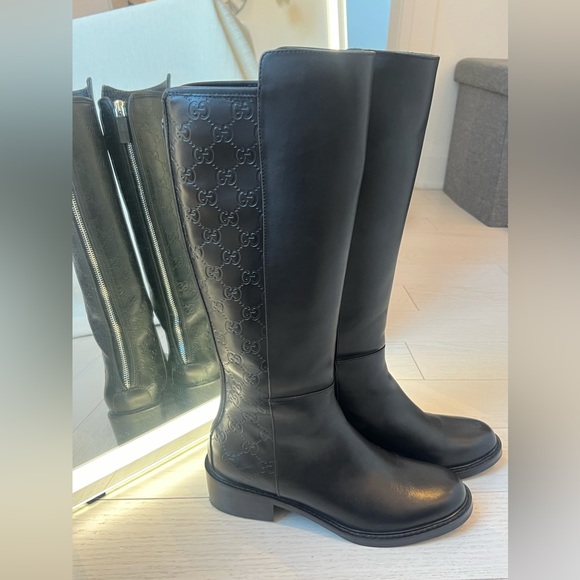 GUCCI GG BLACK LEATHER RIDING BOOTS - Picture 6 of 17